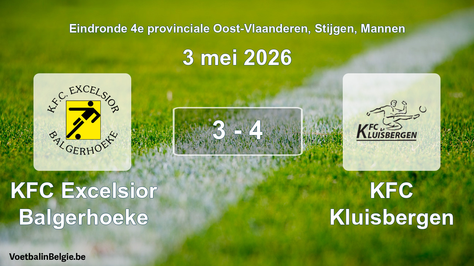 Gespeelde wedstrijd mannenvoetbal: KFC Excelsior Balgerhoeke - KFC Kluisbergen 3 - 4 (3 mei 2026)