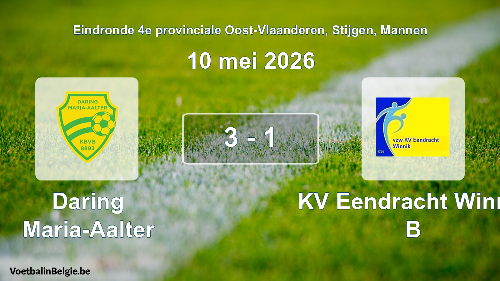 Gespeelde wedstrijd mannenvoetbal: Daring Maria-Aalter - KV Eendracht Winnik B 3 - 1 (10 mei 2026)