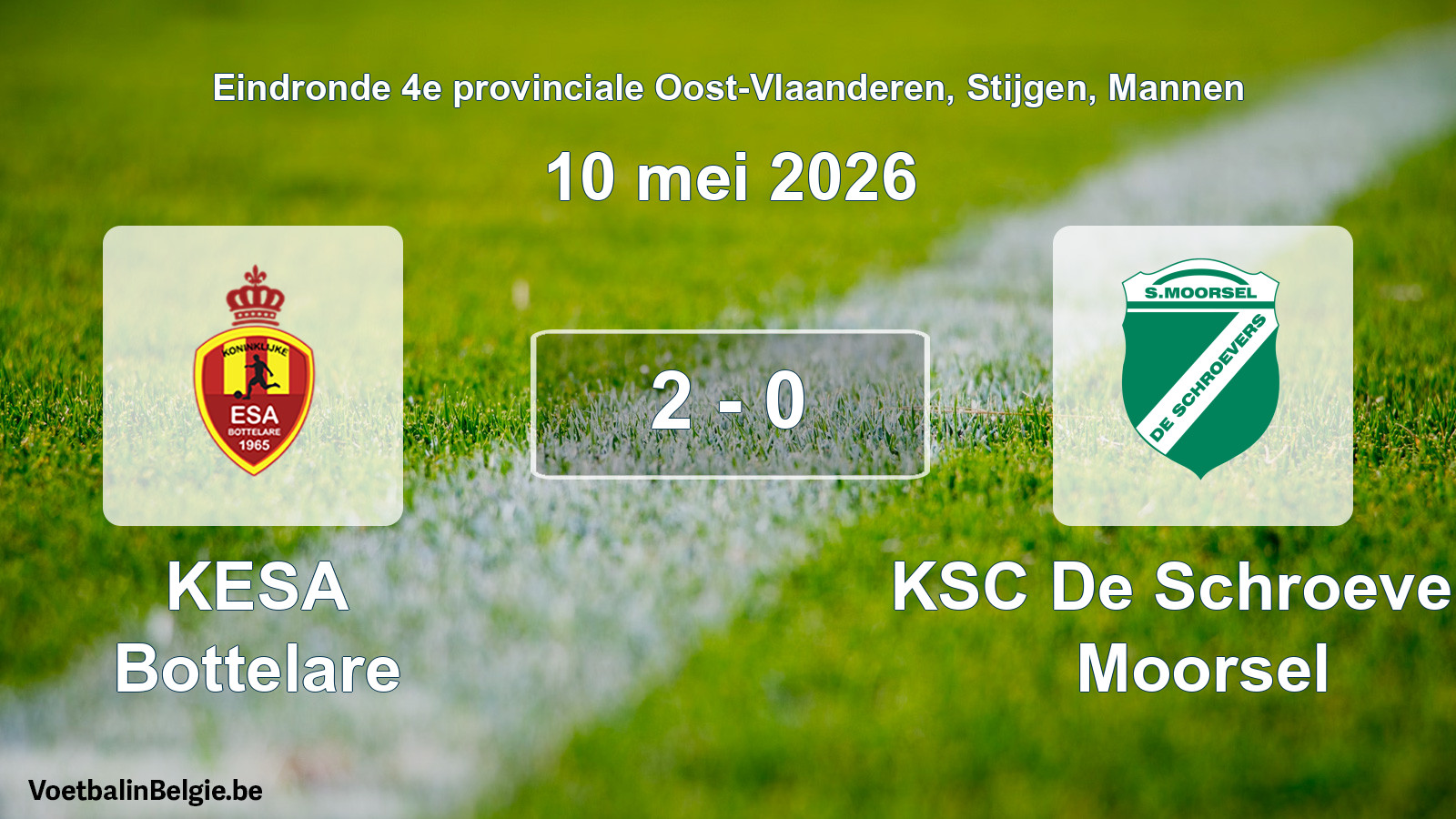 Gespeelde wedstrijd mannenvoetbal: KESA Bottelare - KSC De Schroevers Moorsel 2 - 0 (10 mei 2026)