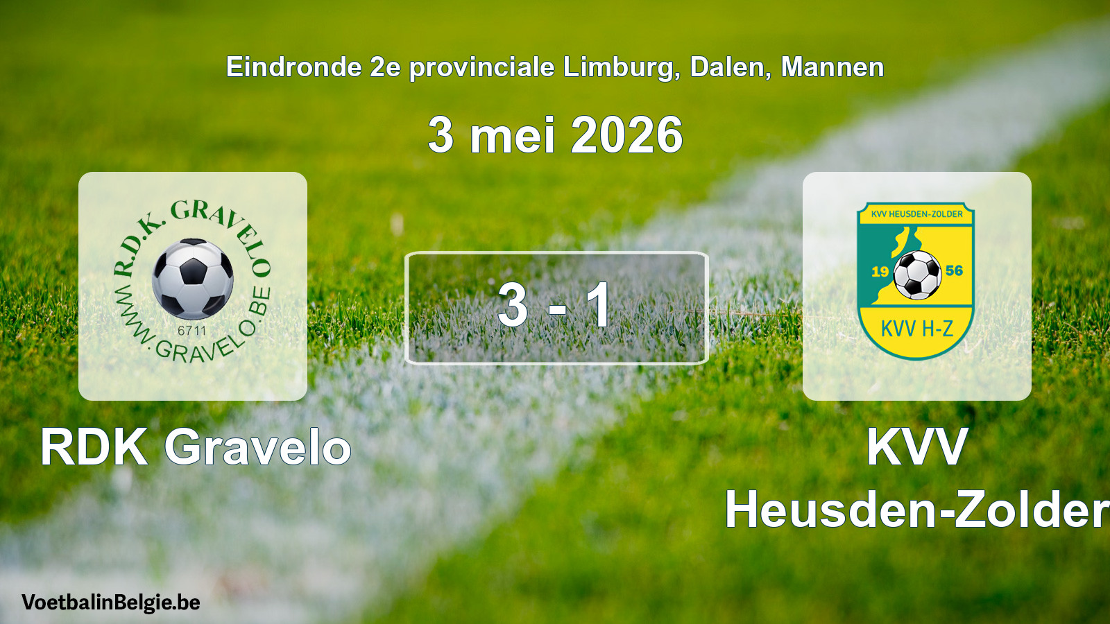 Gespeelde wedstrijd mannenvoetbal: RDK Gravelo - KVV Heusden-Zolder 3 - 1 (3 mei 2026)