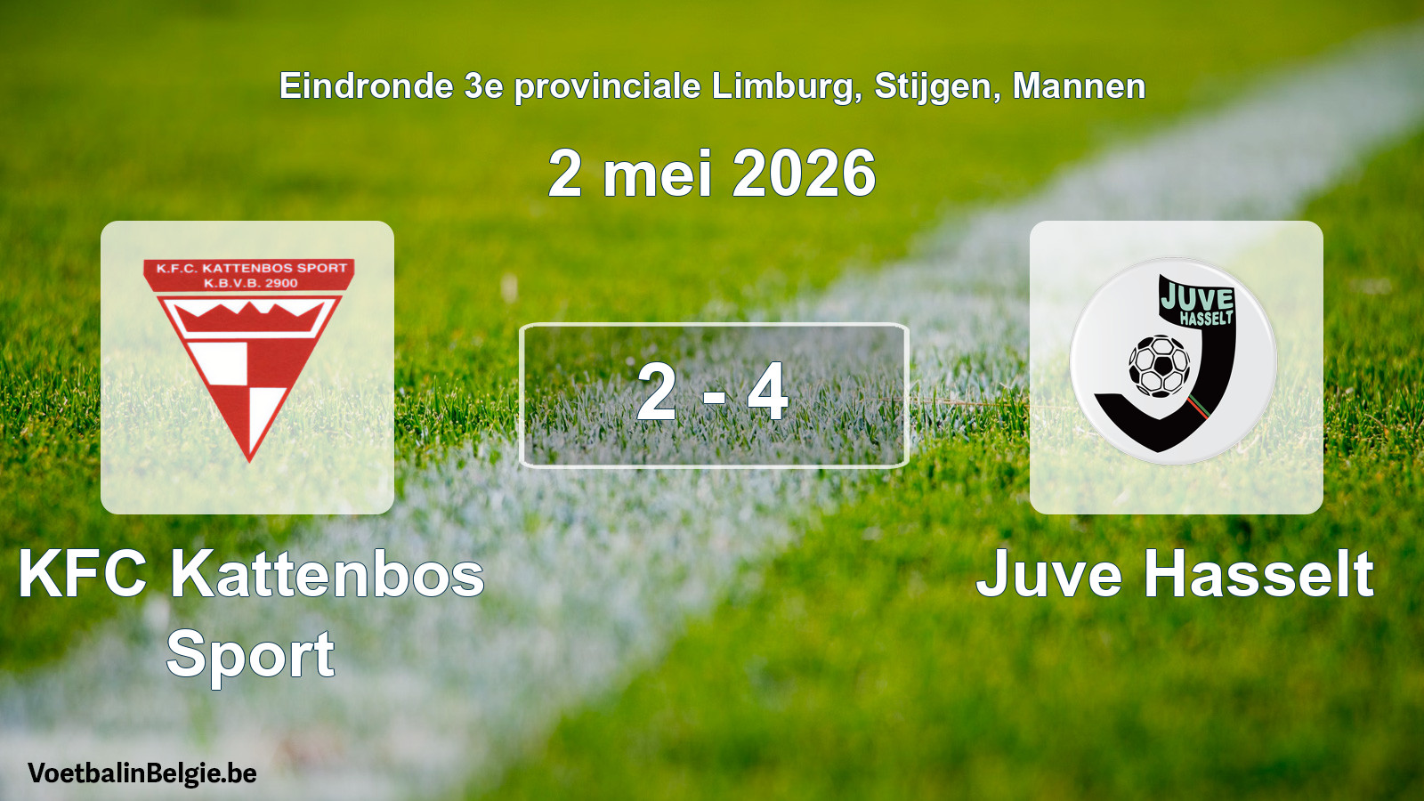 Gespeelde wedstrijd mannenvoetbal: KFC Kattenbos Sport - Juve Hasselt 2 - 4 (2 mei 2026)
