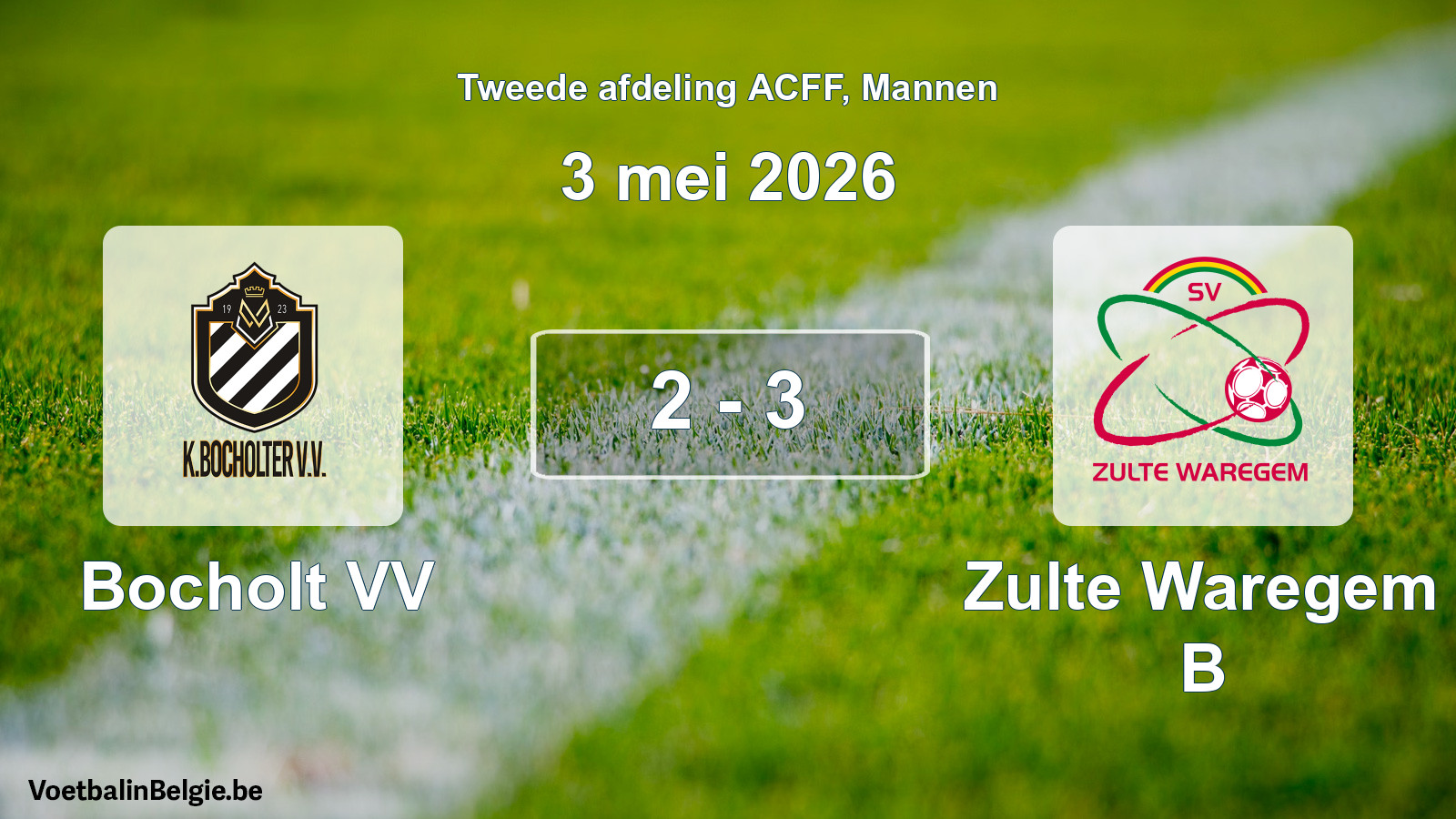 Gespeelde wedstrijd mannenvoetbal: Bocholt VV - Zulte Waregem B 2 - 3 (3 mei 2026)