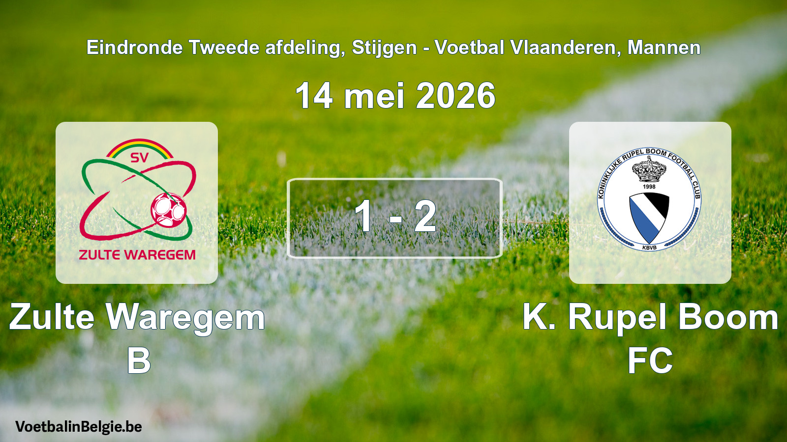 Gespeelde wedstrijd mannenvoetbal: Zulte Waregem B - K. Rupel Boom FC 1 - 2 (14 mei 2026)