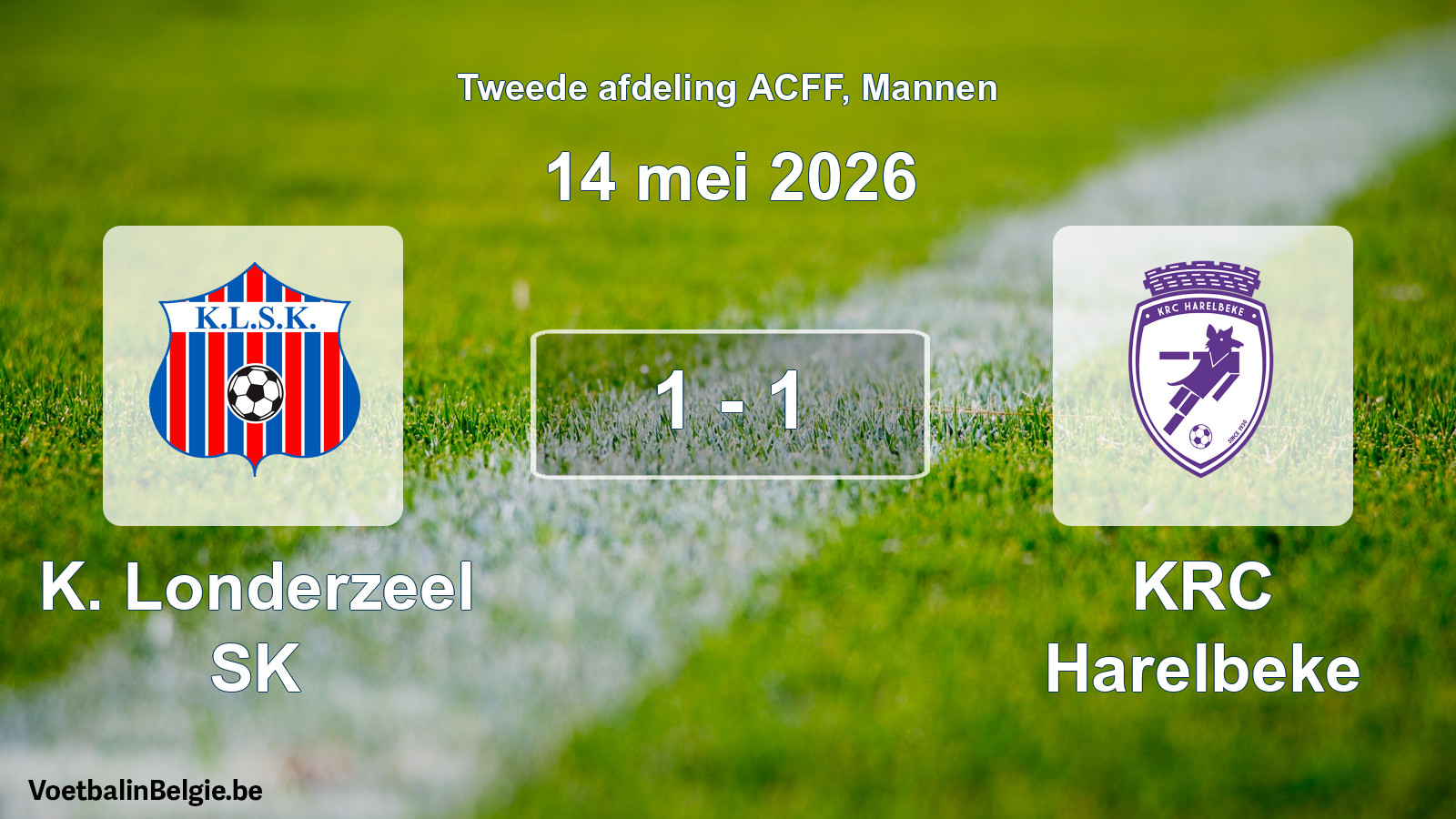 Gespeelde wedstrijd mannenvoetbal: K. Londerzeel SK - KRC Harelbeke 1 - 1 (14 mei 2026)