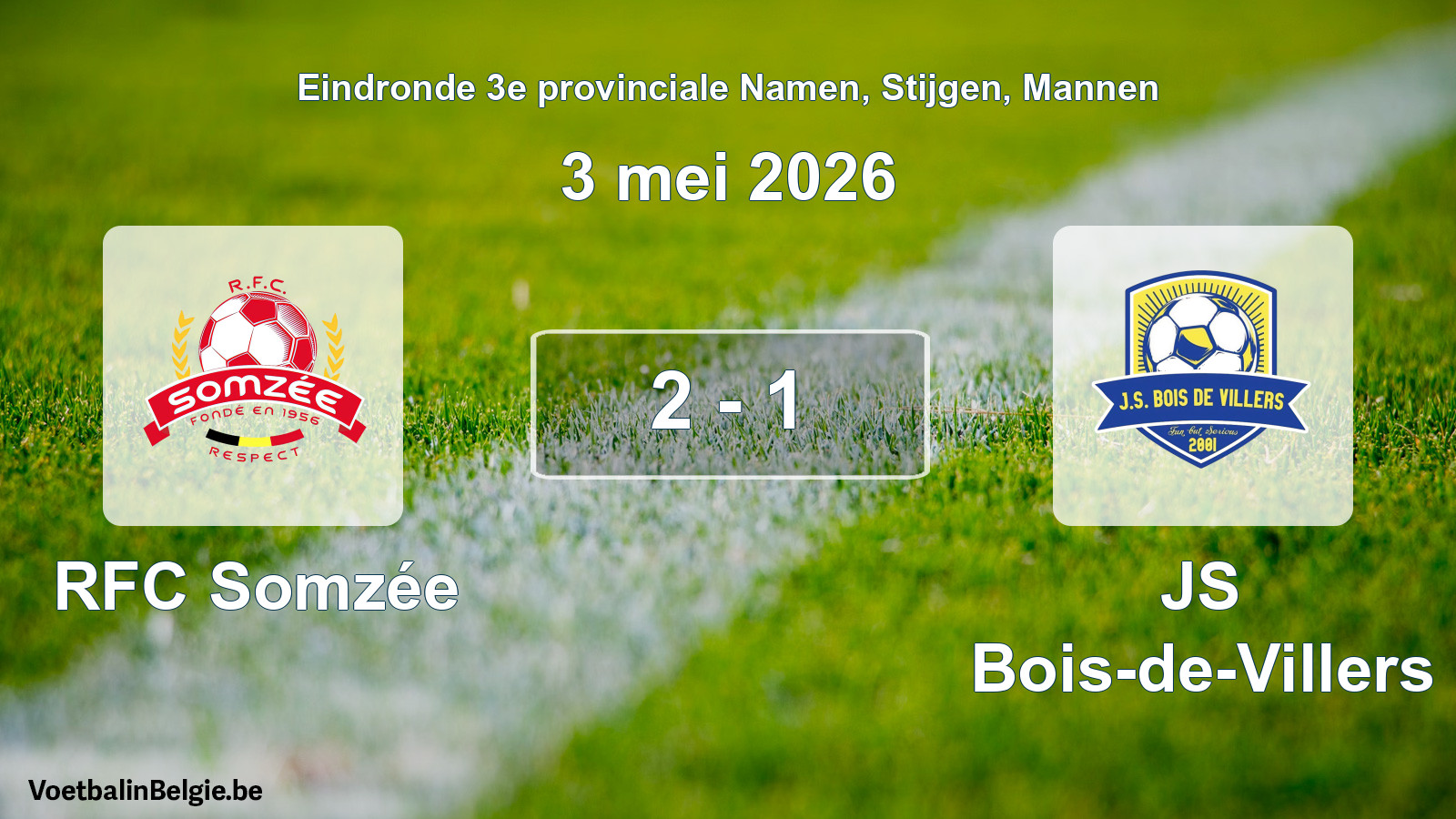 Gespeelde wedstrijd mannenvoetbal: RFC Somzée - JS Bois-de-Villers 2 - 1 (3 mei 2026)