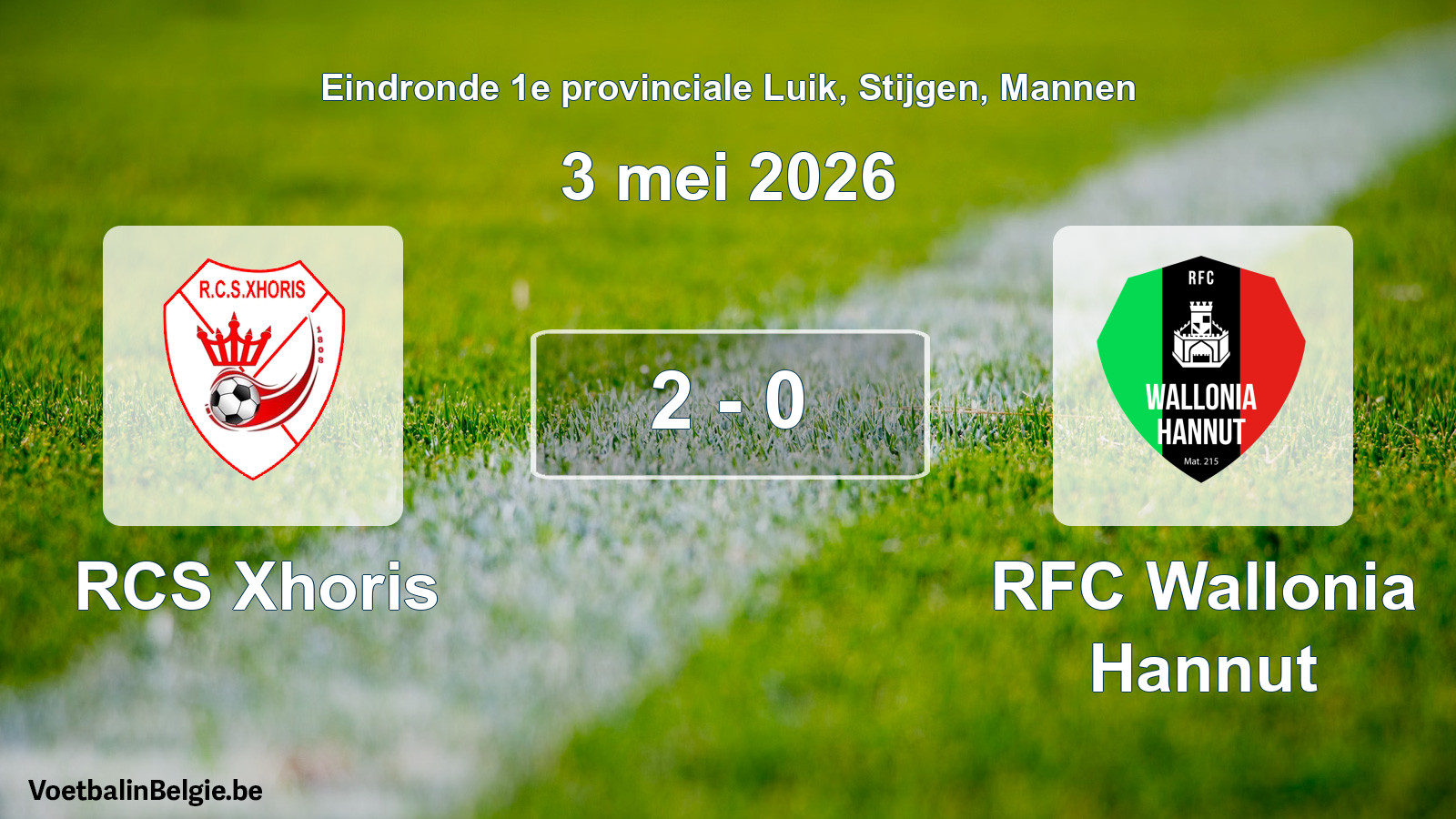 Gespeelde wedstrijd mannenvoetbal: RCS Xhoris - RFC Wallonia Hannut 2 - 0 (3 mei 2026)