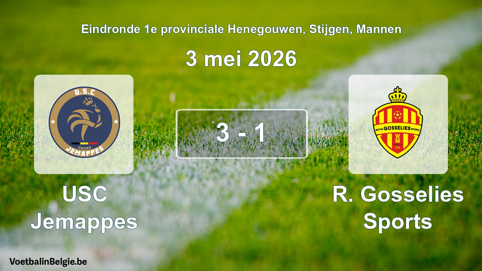 Gespeelde wedstrijd mannenvoetbal: USC Jemappes - R. Gosselies Sports 3 - 1 (3 mei 2026)