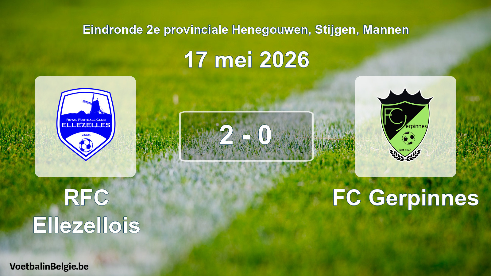 Gespeelde wedstrijd mannenvoetbal: RFC Ellezellois - FC Gerpinnes 2 - 0 (17 mei 2026)
