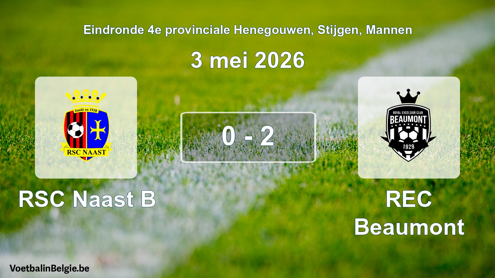 Gespeelde wedstrijd mannenvoetbal: RSC Naast B - REC Beaumont 0 - 2 (3 mei 2026)