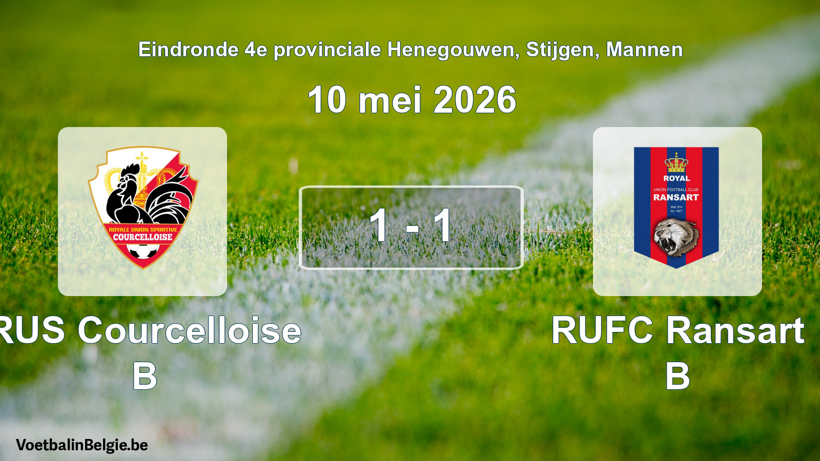 Gespeelde wedstrijd mannenvoetbal: RUS Courcelloise B - RUFC Ransart B 1 - 1 (10 mei 2026)