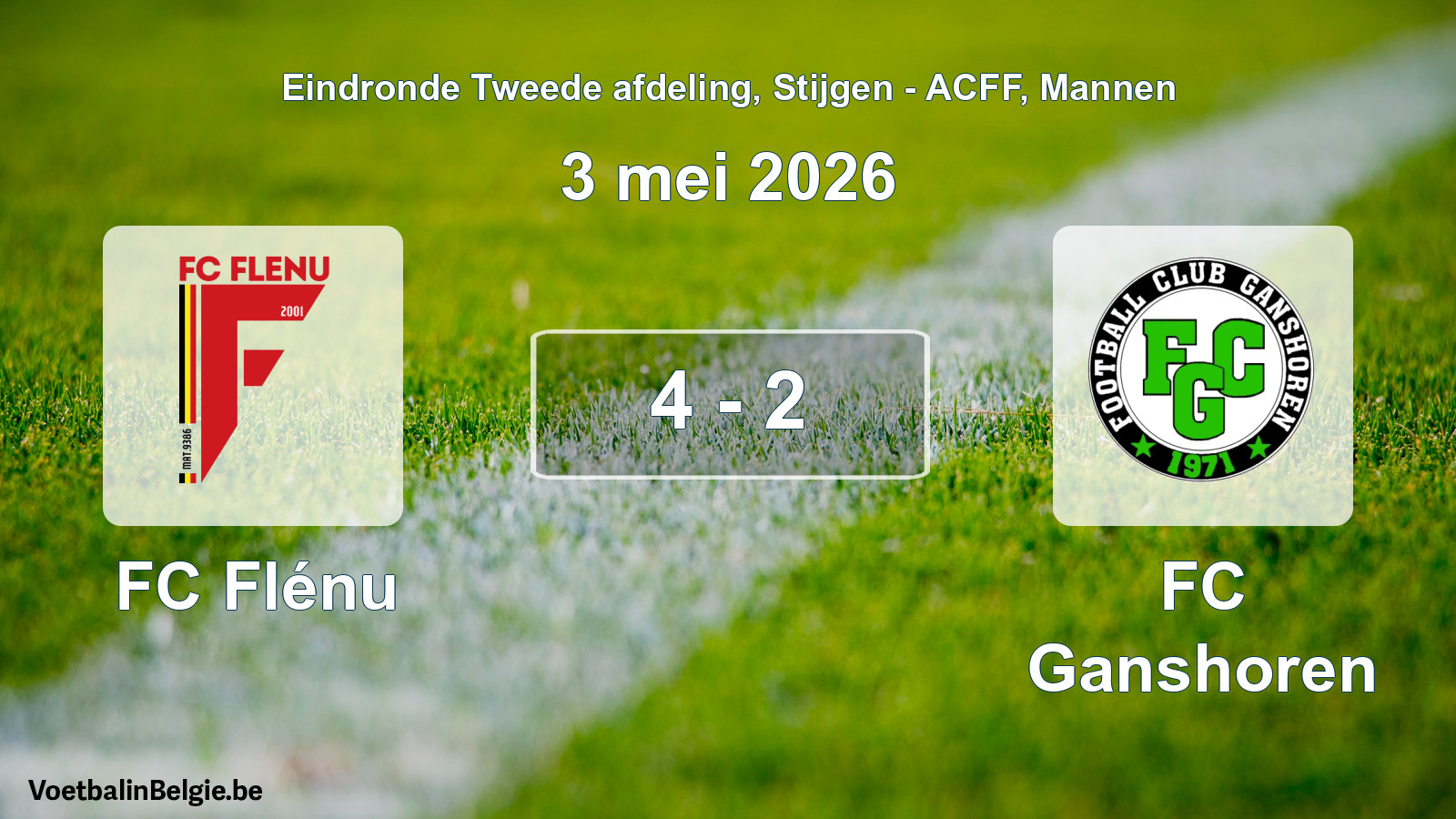 Gespeelde wedstrijd mannenvoetbal: FC Flénu - FC Ganshoren 4 - 2 (3 mei 2026)