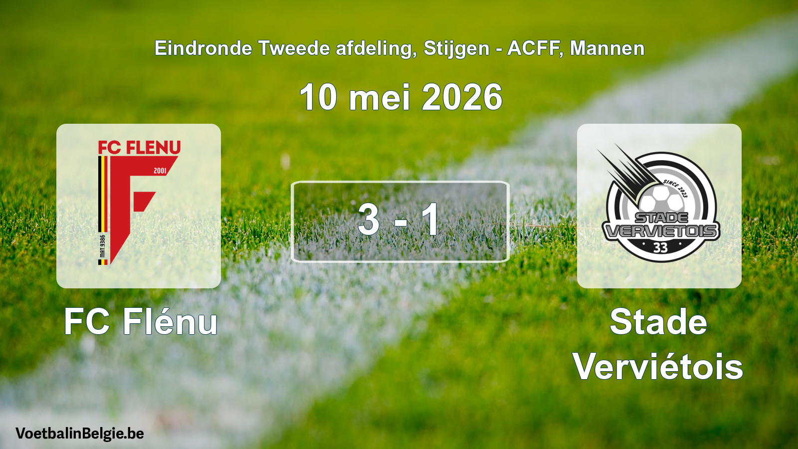 Gespeelde wedstrijd mannenvoetbal: FC Flénu - Stade Verviétois 3 - 1 (10 mei 2026)