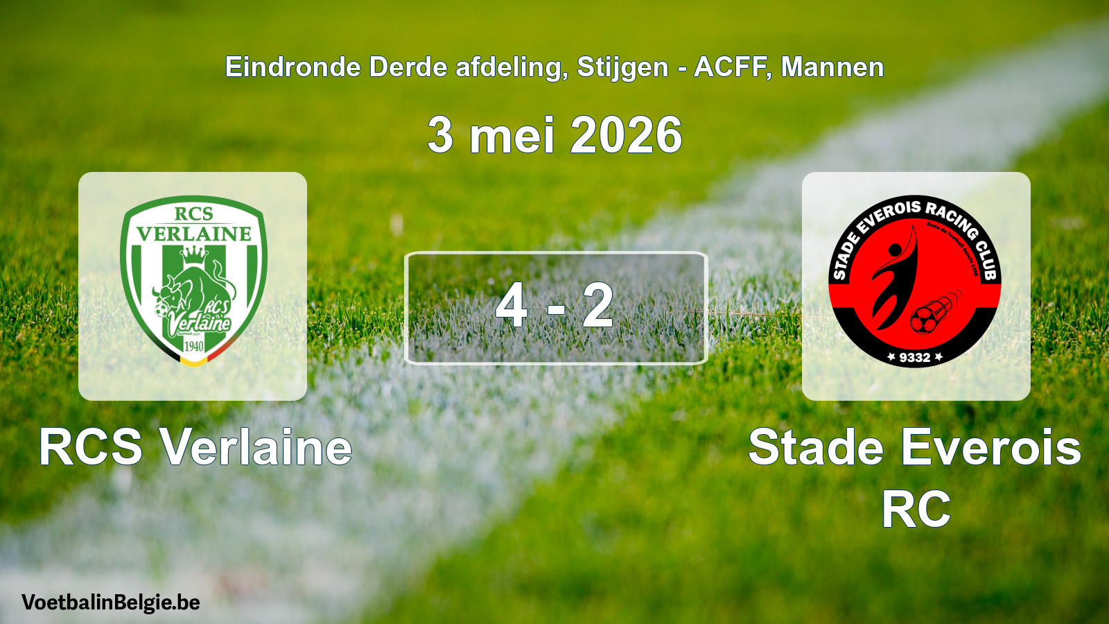 Gespeelde wedstrijd mannenvoetbal: RCS Verlaine - Stade Everois RC 4 - 2 (3 mei 2026)