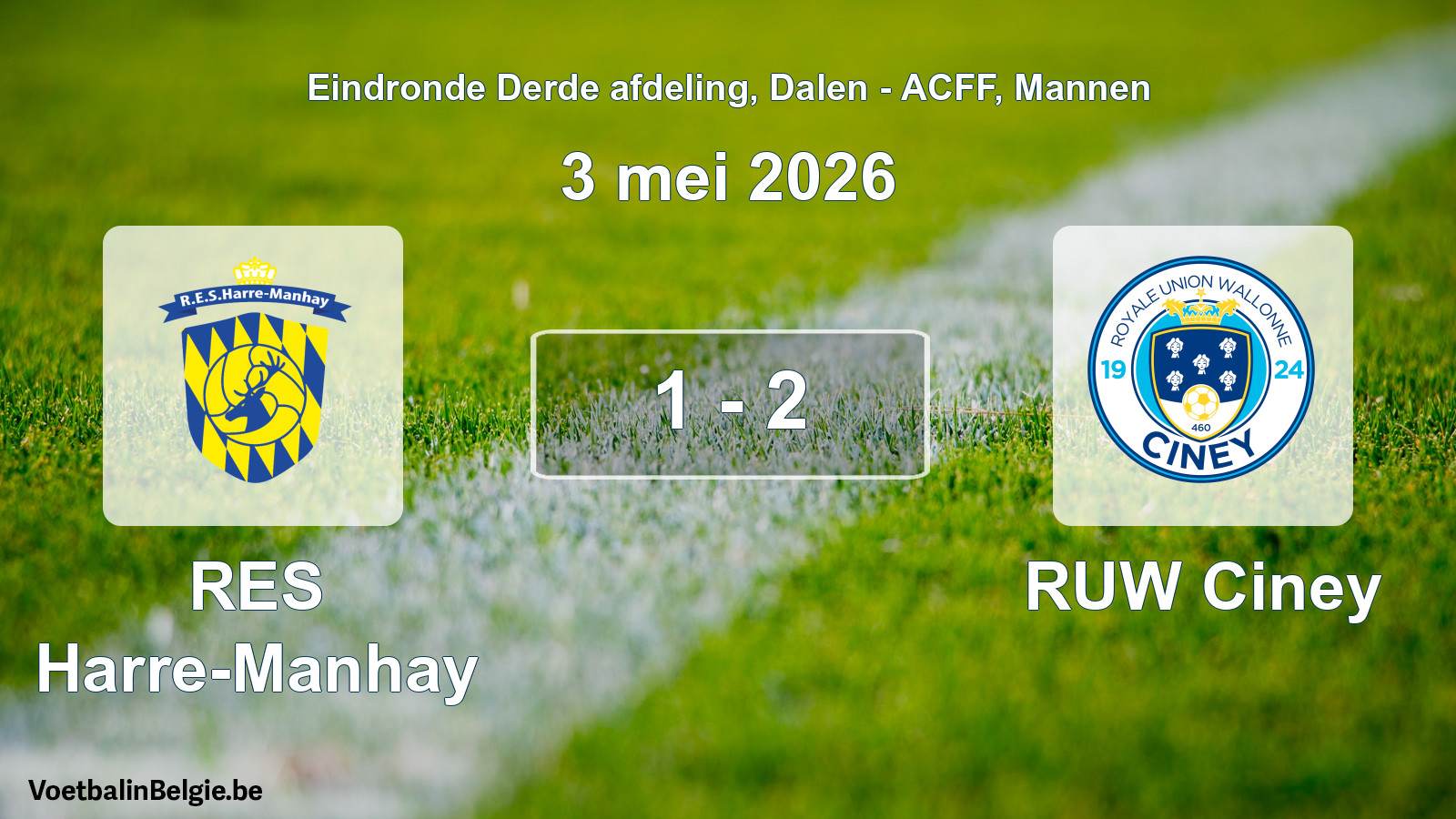 Gespeelde wedstrijd mannenvoetbal: RES Harre-Manhay - RUW Ciney 1 - 2 (3 mei 2026)