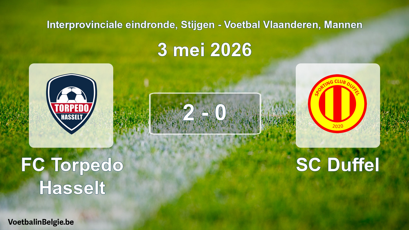 Gespeelde wedstrijd mannenvoetbal: FC Torpedo Hasselt - SC Duffel 2 - 0 (3 mei 2026)