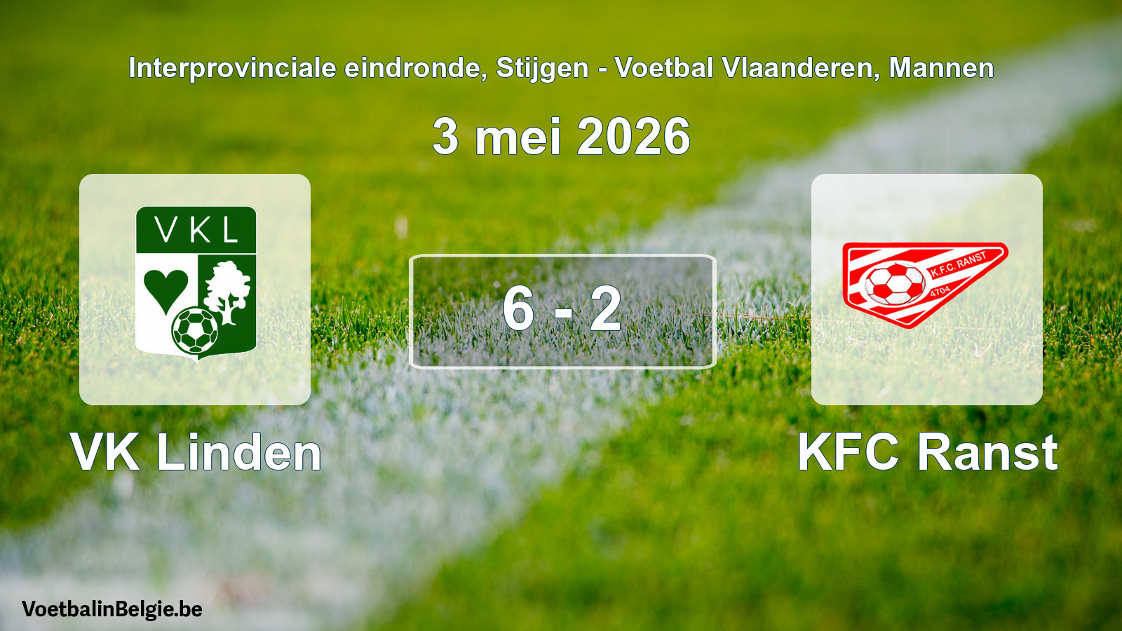 Gespeelde wedstrijd mannenvoetbal: VK Linden - KFC Ranst 6 - 2 (3 mei 2026)