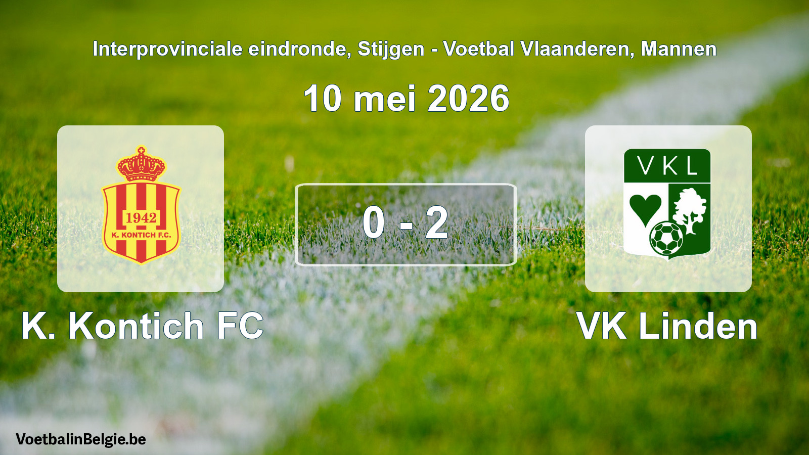 Gespeelde wedstrijd mannenvoetbal: K. Kontich FC - VK Linden 0 - 2 (10 mei 2026)