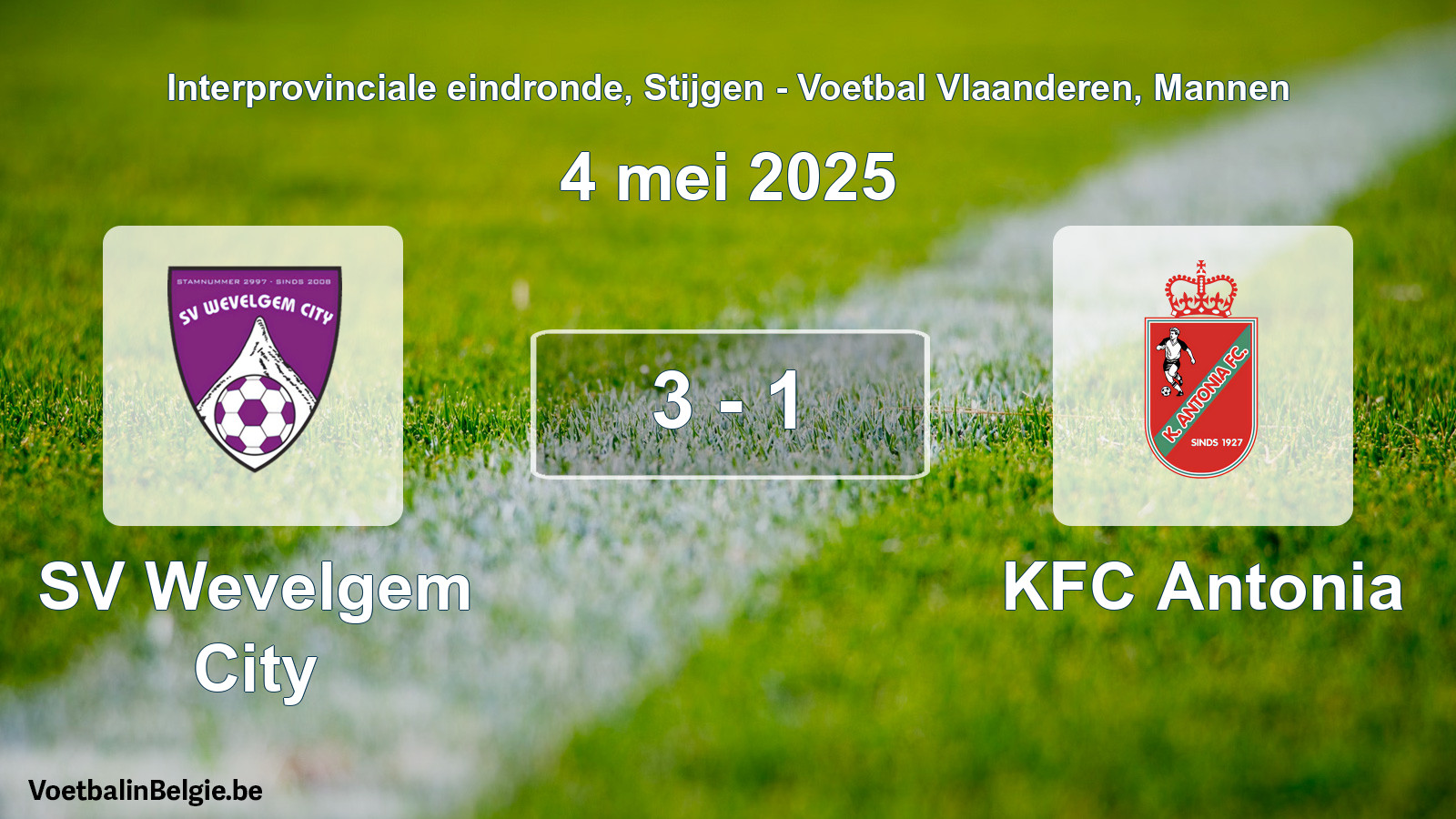 Gespeelde wedstrijd mannenvoetbal: SV Wevelgem City - KFC Antonia 3 - 1 (4 mei 2025)