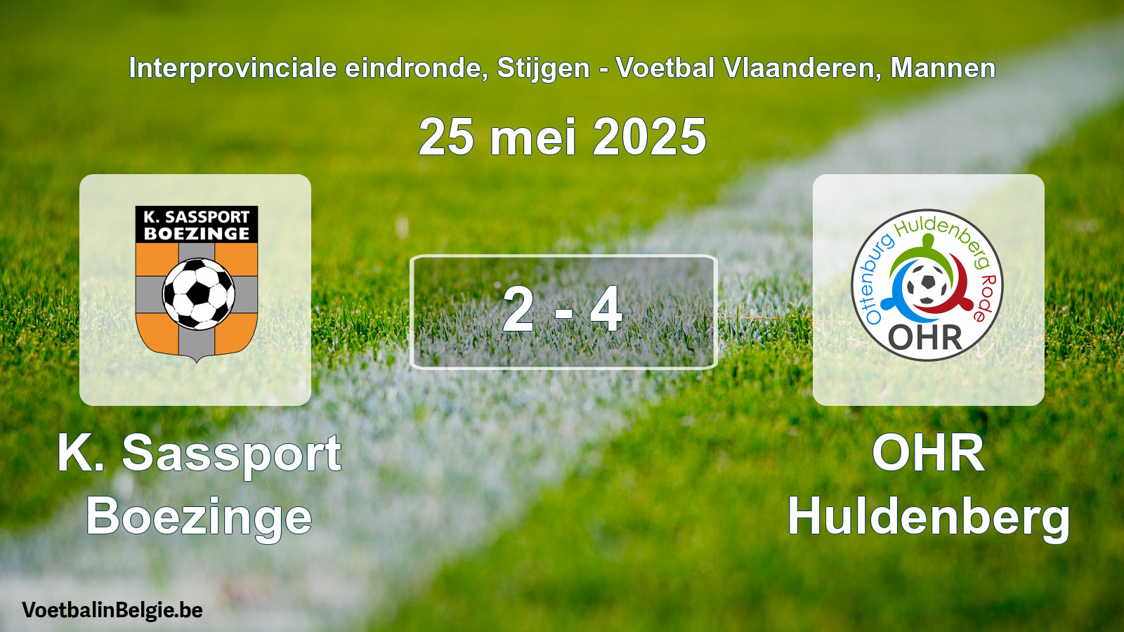 Gespeelde wedstrijd mannenvoetbal: K. Sassport Boezinge - OHR Huldenberg 2 - 4 (25 mei 2025)