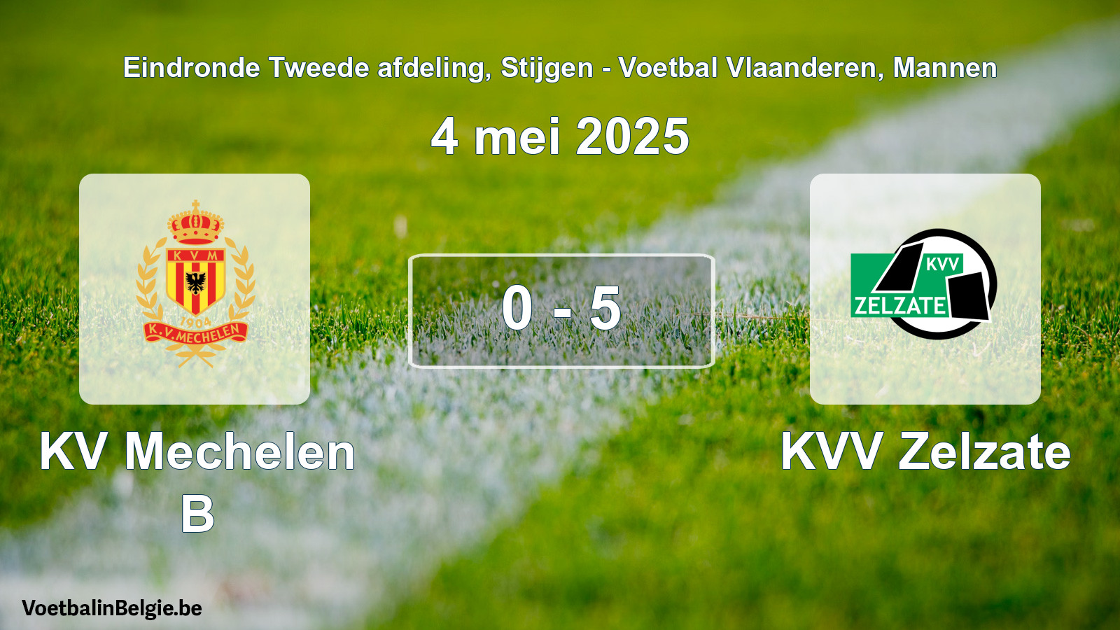 Gespeelde wedstrijd mannenvoetbal: KV Mechelen B - KVV Zelzate 0 - 5 (4 mei 2025)