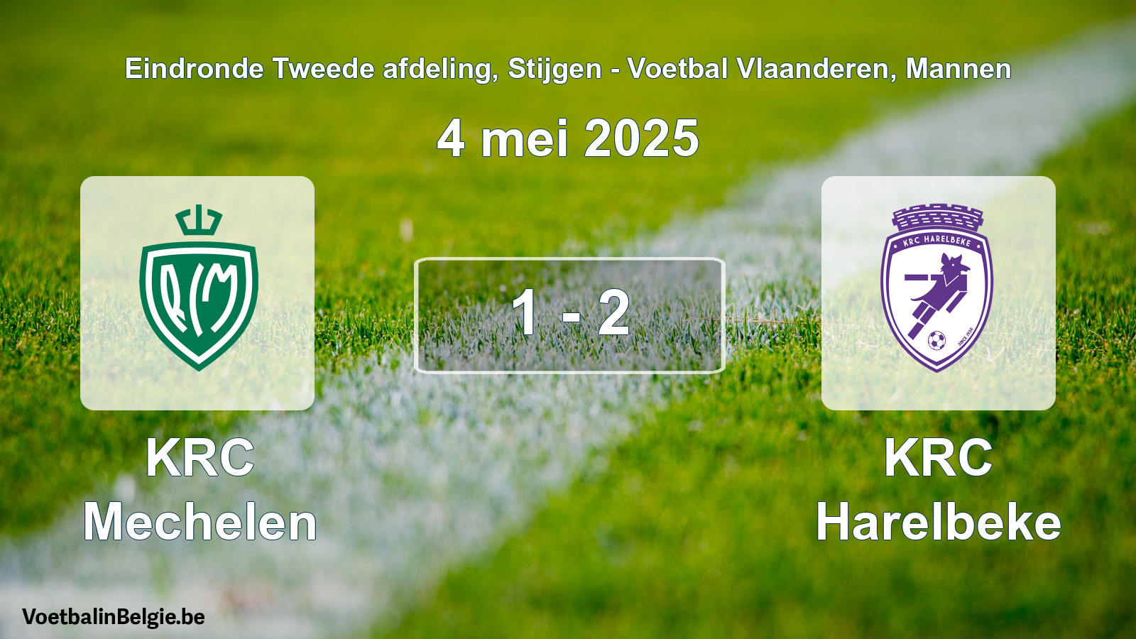 Gespeelde wedstrijd mannenvoetbal: KRC Mechelen - KRC Harelbeke 1 - 2 (4 mei 2025)