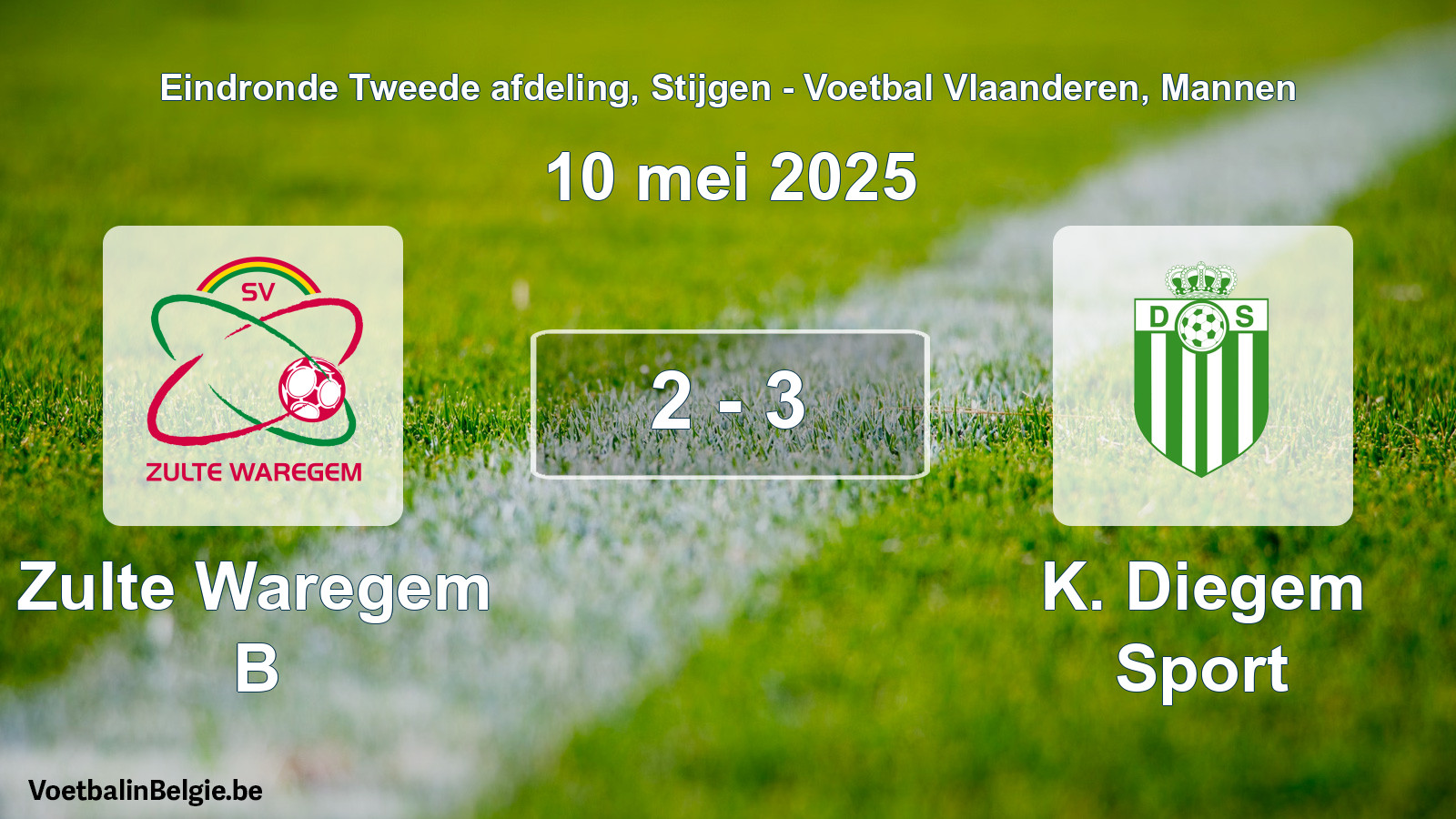 Gespeelde wedstrijd mannenvoetbal: Zulte Waregem B - K. Diegem Sport 2 - 3 (10 mei 2025)