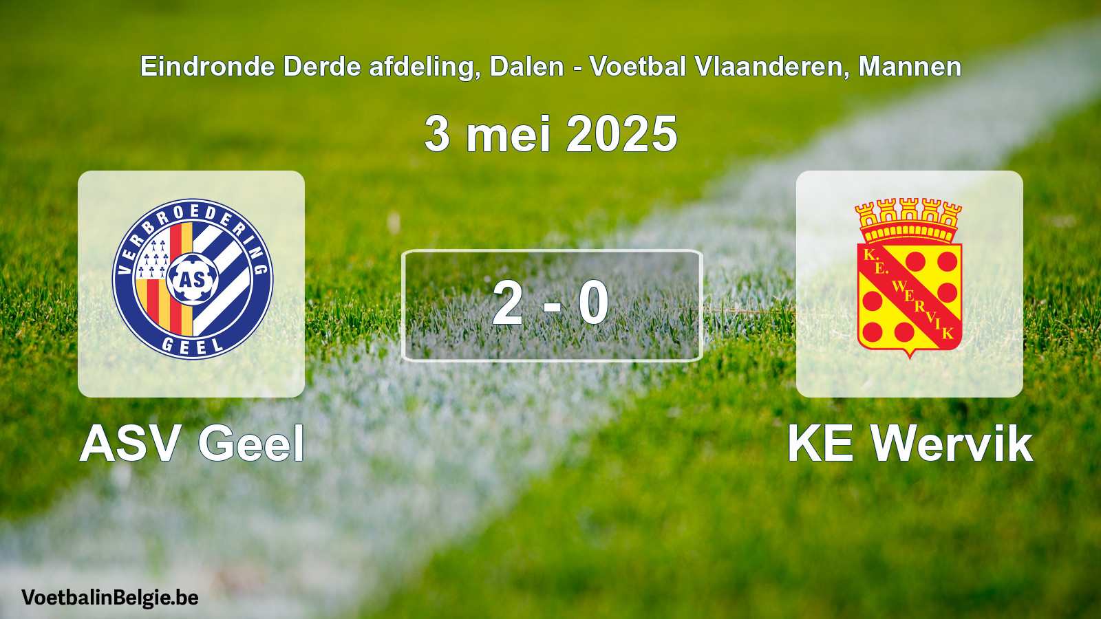 Gespeelde wedstrijd mannenvoetbal: ASV Geel - KE Wervik 2 - 0 (3 mei 2025)