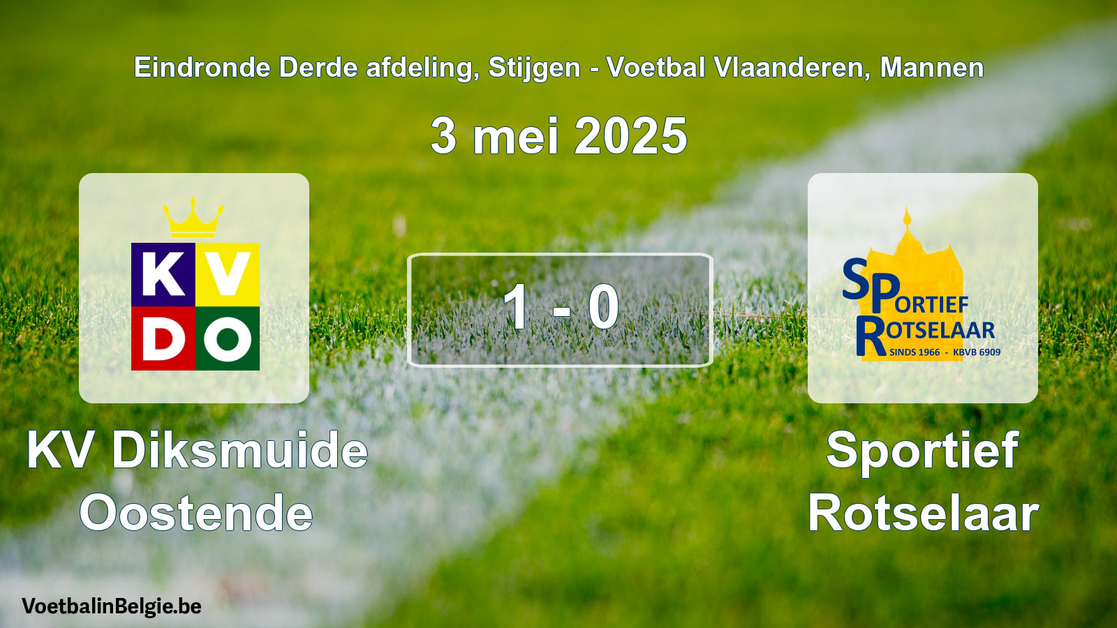 Gespeelde wedstrijd mannenvoetbal: KV Diksmuide Oostende - Sportief Rotselaar 1 - 0 (3 mei 2025)
