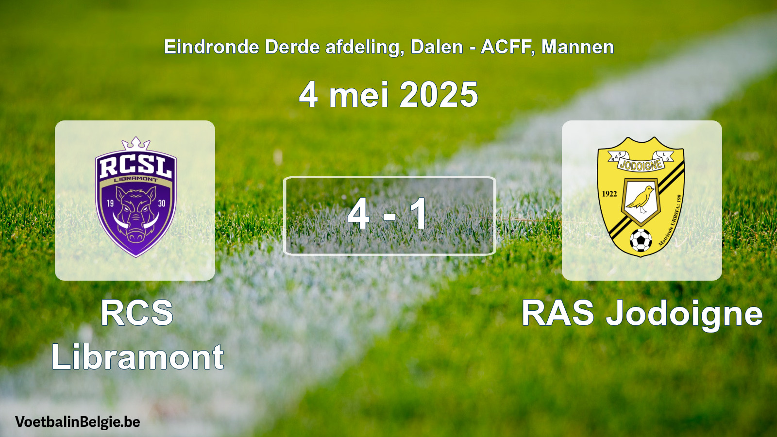 Gespeelde wedstrijd mannenvoetbal: RCS Libramont - RAS Jodoigne 4 - 1 (4 mei 2025)