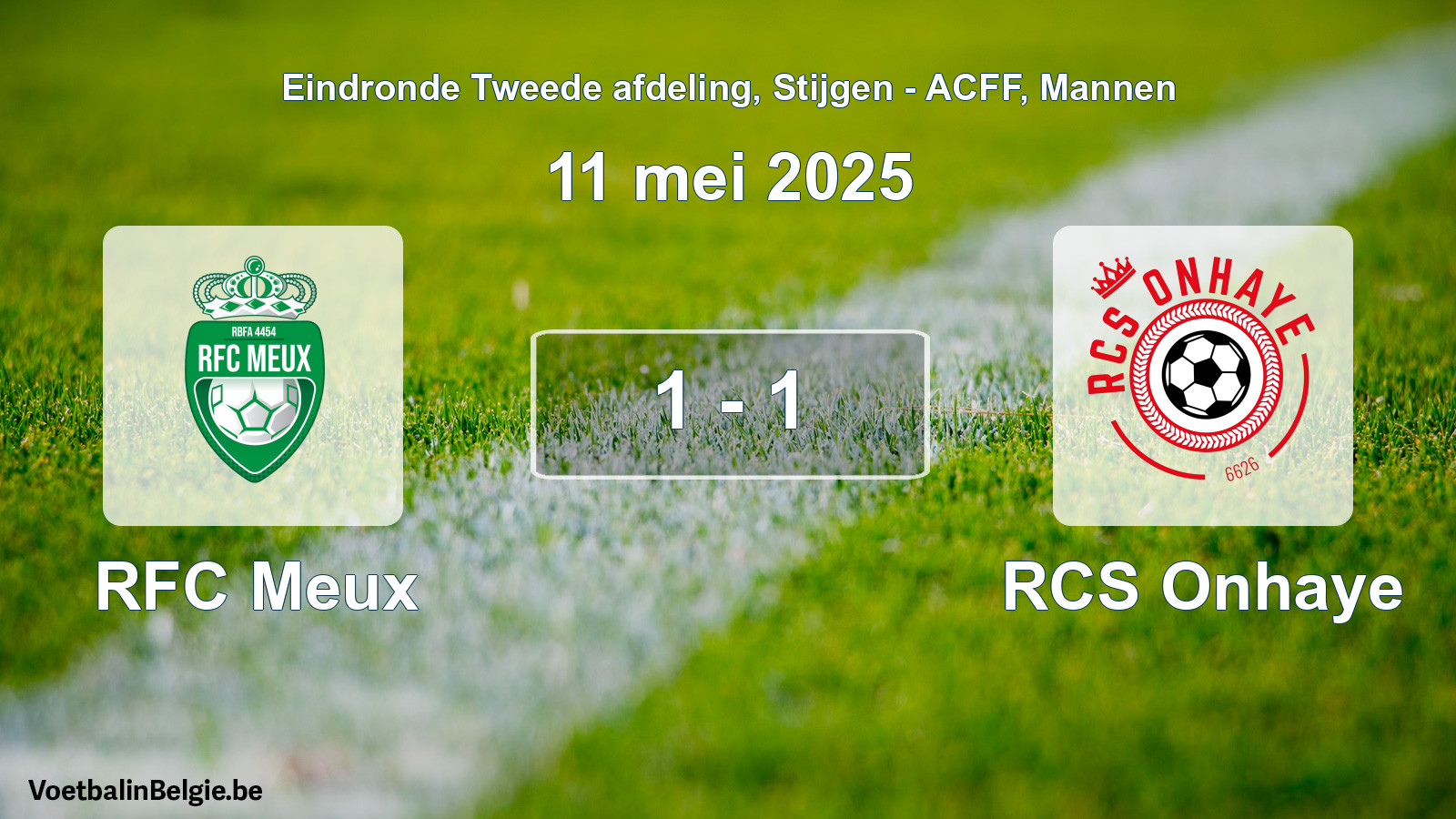 Gespeelde wedstrijd mannenvoetbal: RFC Meux - RCS Onhaye 1 - 1 (11 mei 2025)
