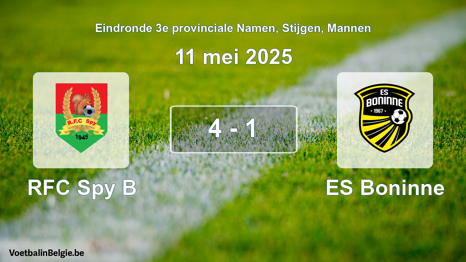 Gespeelde wedstrijd mannenvoetbal: RFC Spy B - ES Boninne 4 - 1 (11 mei 2025)