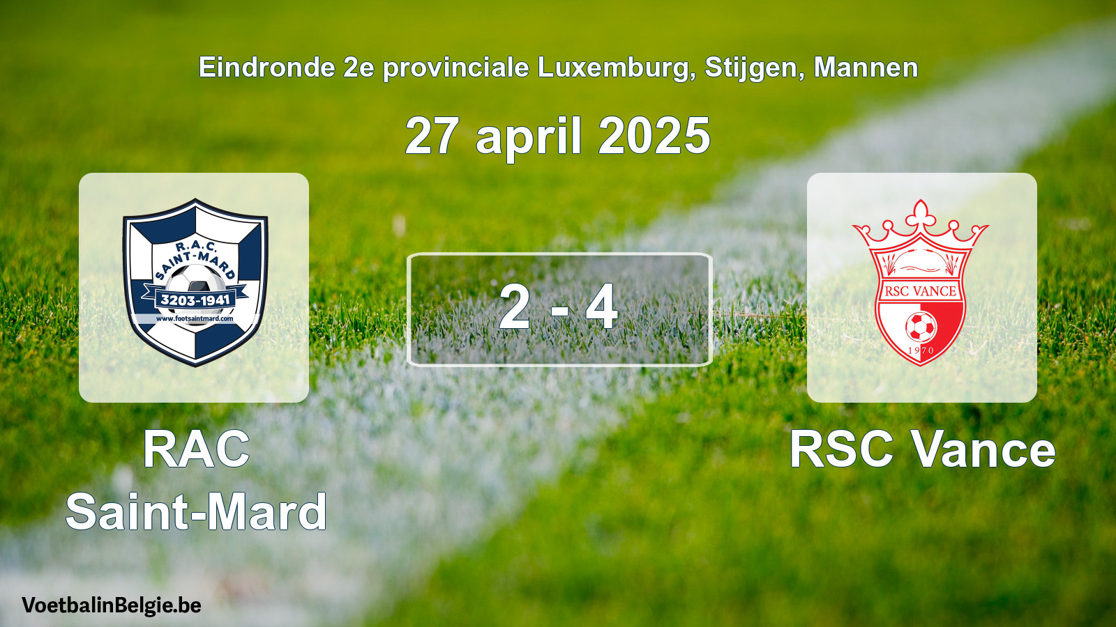 Gespieltes Spiel männer-Fußball: RAC Saint-Mard - RSC Vance 2 - 4 (27 April 2025)
