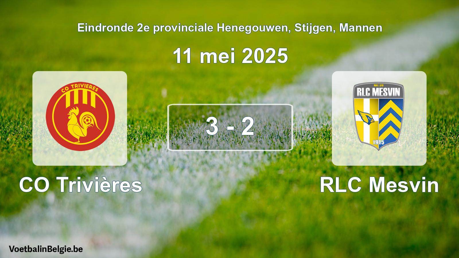 Gespeelde wedstrijd mannenvoetbal: CO Trivières - RLC Mesvin 3 - 2 (11 mei 2025)