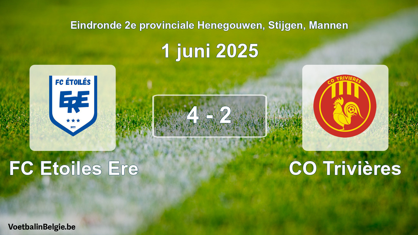 Gespeelde wedstrijd mannenvoetbal: FC Etoiles Ere - CO Trivières 4 - 2 (1 juni 2025)