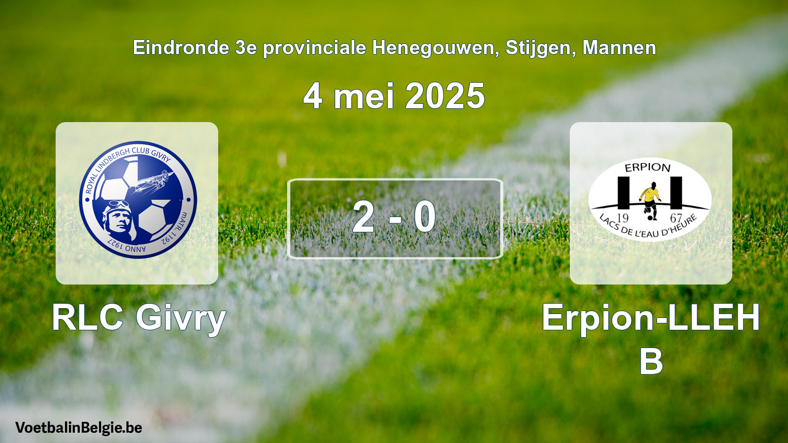 Gespeelde wedstrijd mannenvoetbal: RLC Givry - Erpion-LLEH B 2 - 0 (4 mei 2025)