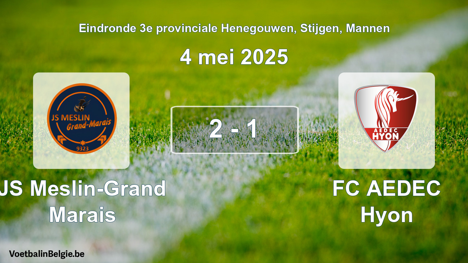 Gespeelde wedstrijd mannenvoetbal: JS Meslin-Grand Marais - FC AEDEC Hyon 2 - 1 (4 mei 2025)