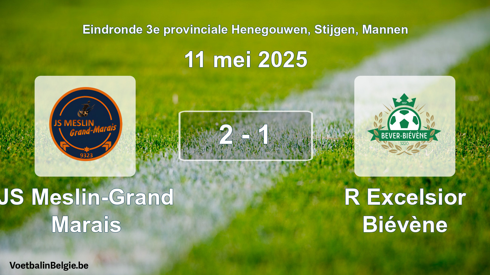 Gespeelde wedstrijd mannenvoetbal: JS Meslin-Grand Marais - R Excelsior Biévène 2 - 1 (11 mei 2025)