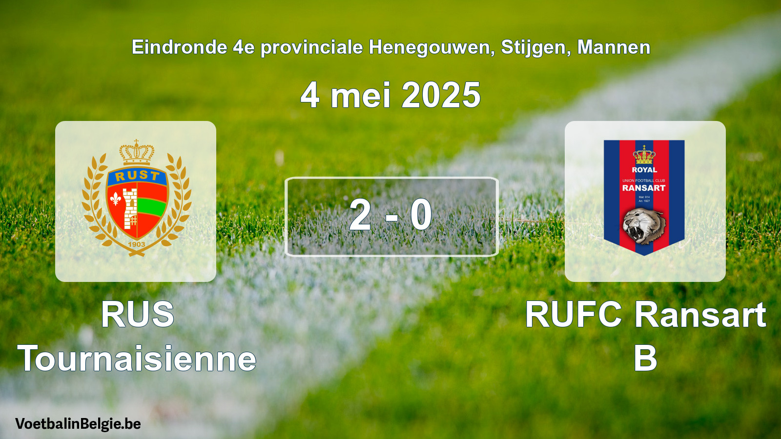 Gespeelde wedstrijd mannenvoetbal: RUS Tournaisienne - RUFC Ransart B 2 - 0 (4 mei 2025)