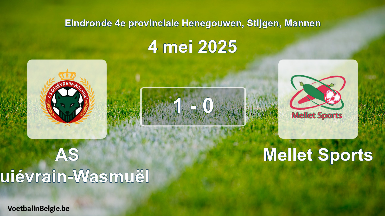 Gespeelde wedstrijd mannenvoetbal: AS Quiévrain-Wasmuël - Mellet Sports 1 - 0 (4 mei 2025)