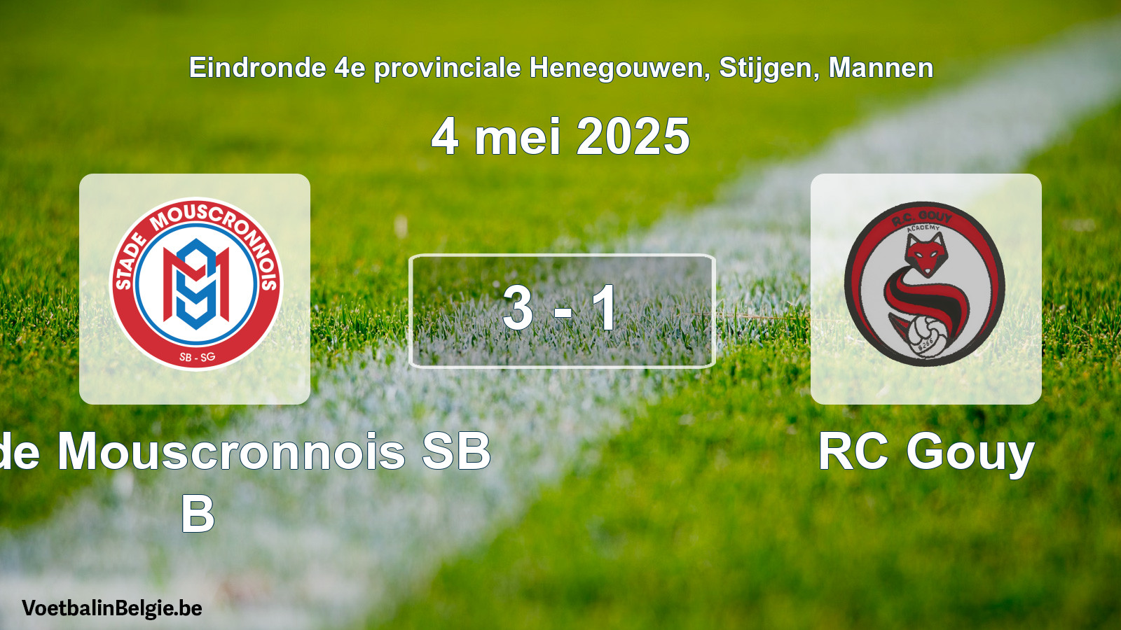 Gespeelde wedstrijd mannenvoetbal: Stade Mouscronnois SB B - RC Gouy 3 - 1 (4 mei 2025)