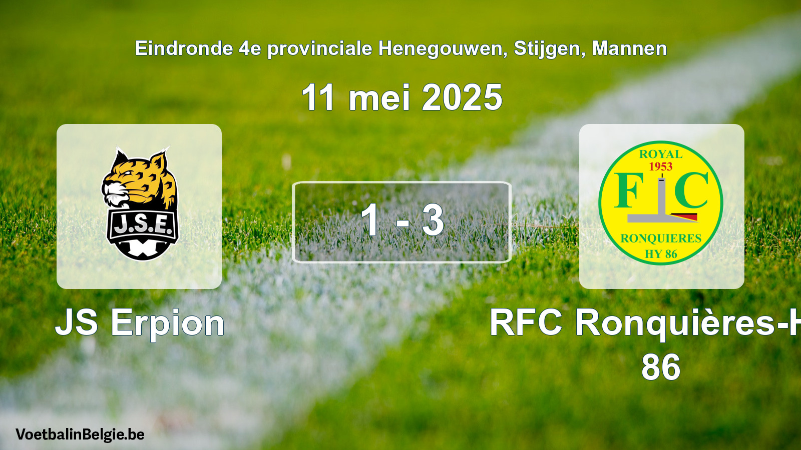 Gespeelde wedstrijd mannenvoetbal: JS Erpion - RFC Ronquières-Hy 86 1 - 3 (11 mei 2025)
