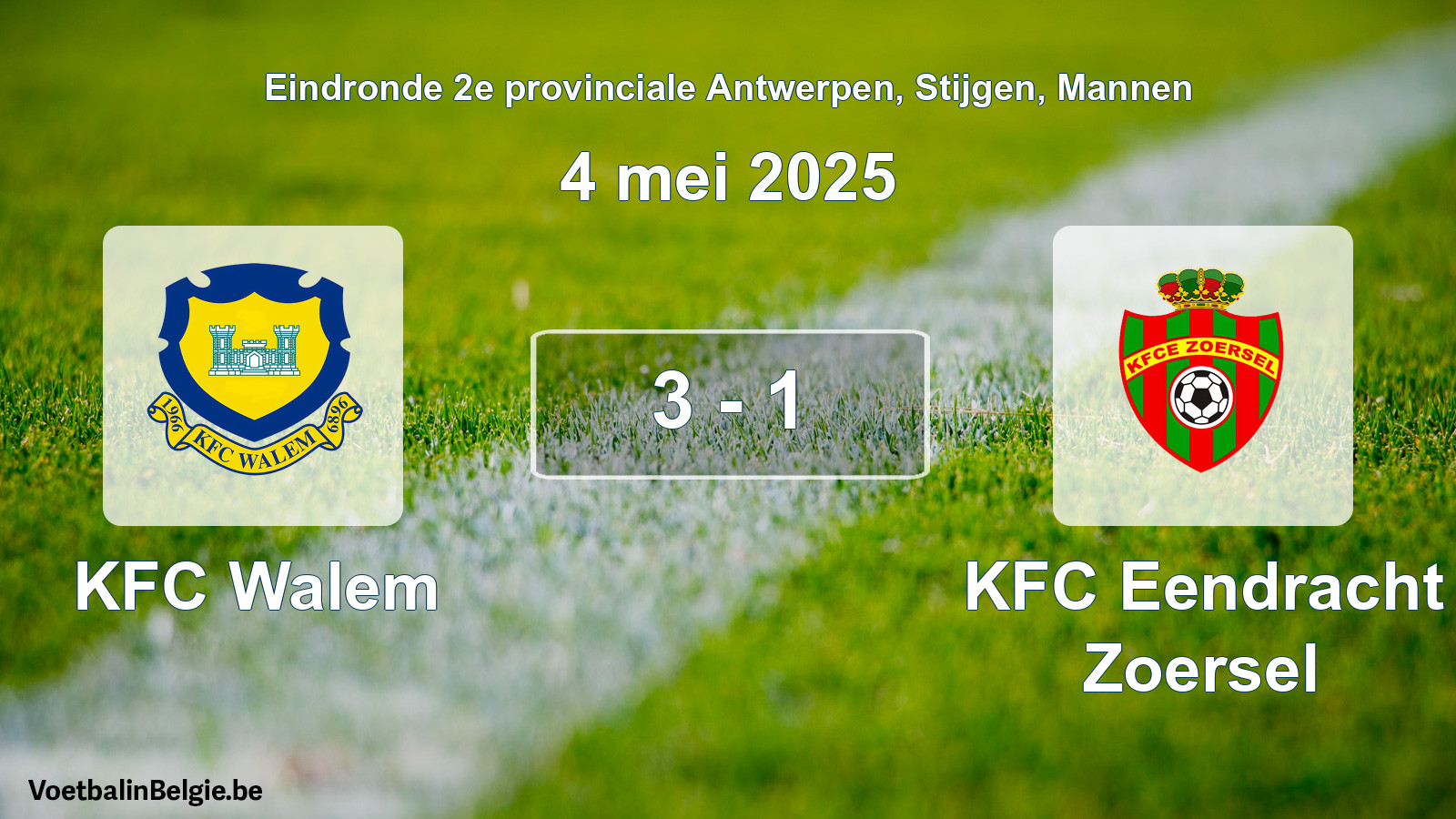 Gespeelde wedstrijd mannenvoetbal: KFC Walem - KFC Eendracht Zoersel 3 - 1 (4 mei 2025)