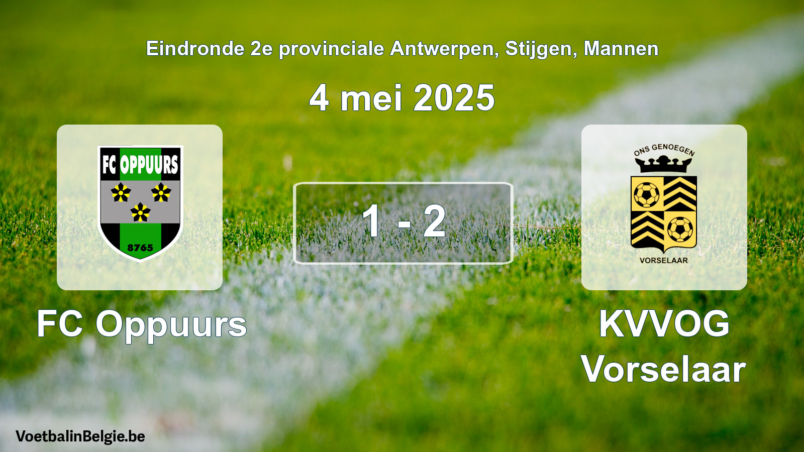 Gespeelde wedstrijd mannenvoetbal: FC Oppuurs - KVVOG Vorselaar 1 - 2 (4 mei 2025)