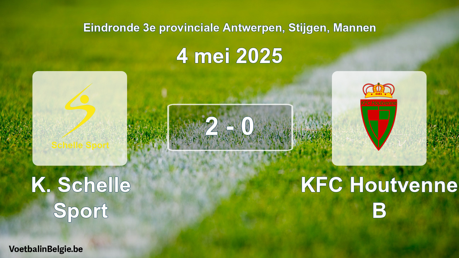 Gespeelde wedstrijd mannenvoetbal: K. Schelle Sport - KFC Houtvenne B 2 - 0 (4 mei 2025)