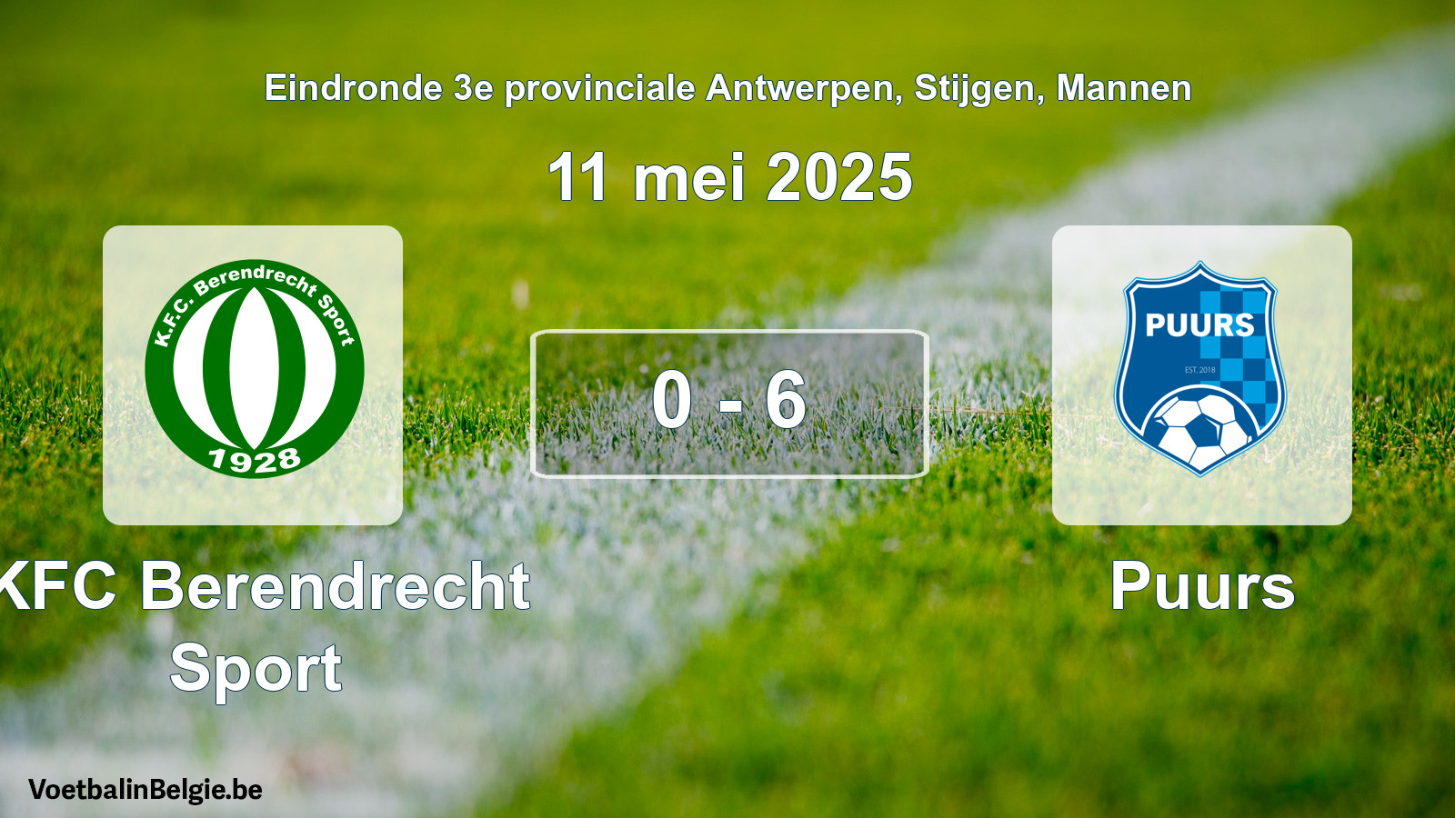 Gespeelde wedstrijd mannenvoetbal: KFC Berendrecht Sport - Puurs 0 - 6 (11 mei 2025)