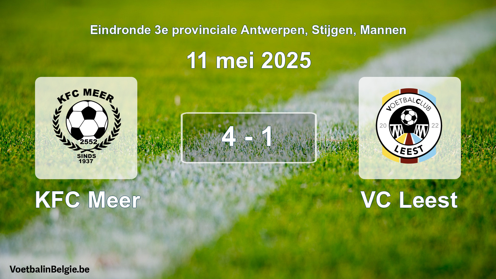 Gespeelde wedstrijd mannenvoetbal: KFC Meer - VC Leest 4 - 1 (11 mei 2025)