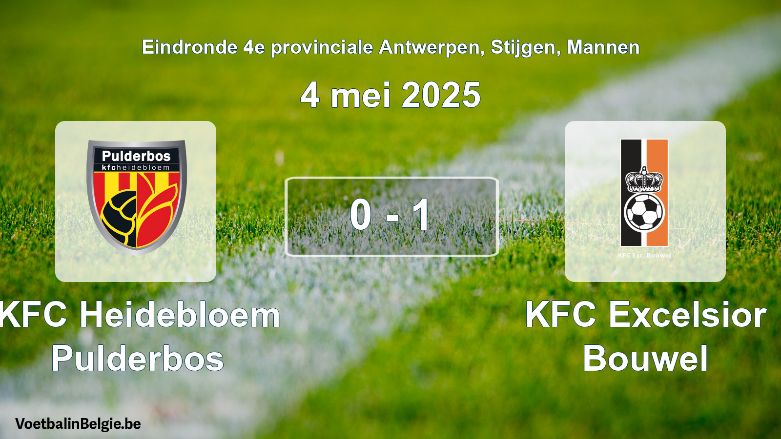 Gespeelde wedstrijd mannenvoetbal: KFC Heidebloem Pulderbos - KFC Excelsior Bouwel 0 - 1 (4 mei 2025)