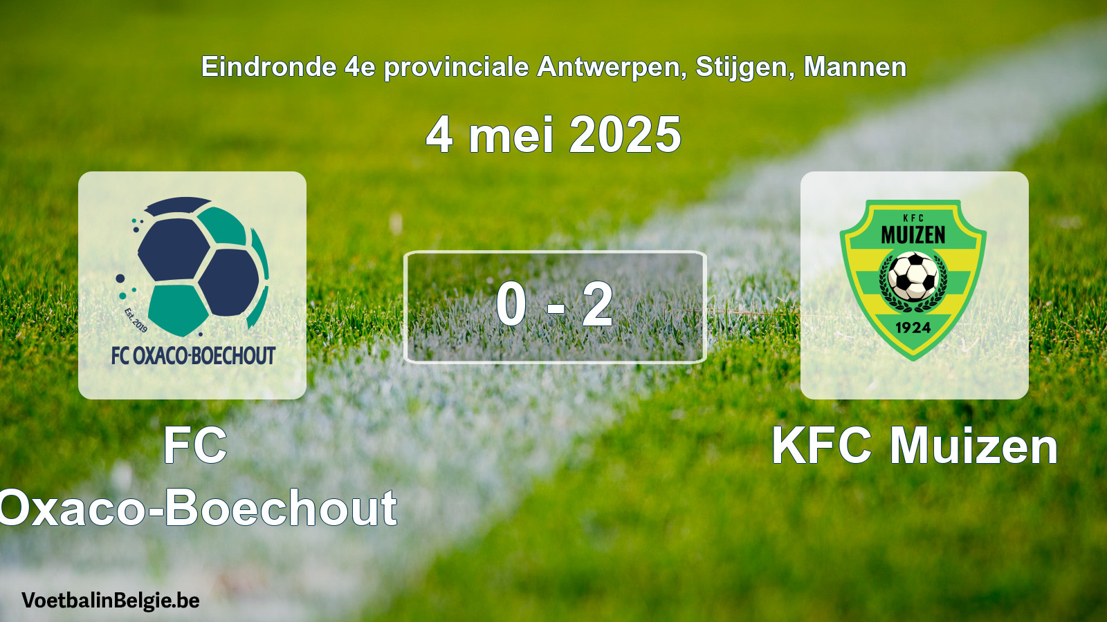 Gespeelde wedstrijd mannenvoetbal: FC Oxaco-Boechout - KFC Muizen 0 - 2 (4 mei 2025)