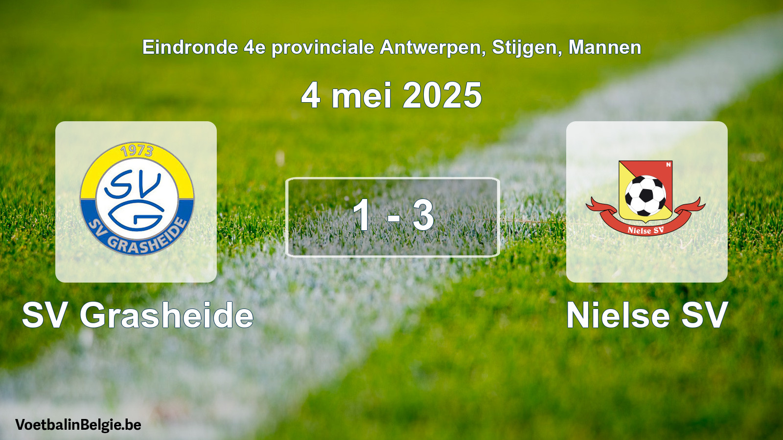 Gespeelde wedstrijd mannenvoetbal: SV Grasheide - Nielse SV 1 - 3 (4 mei 2025)