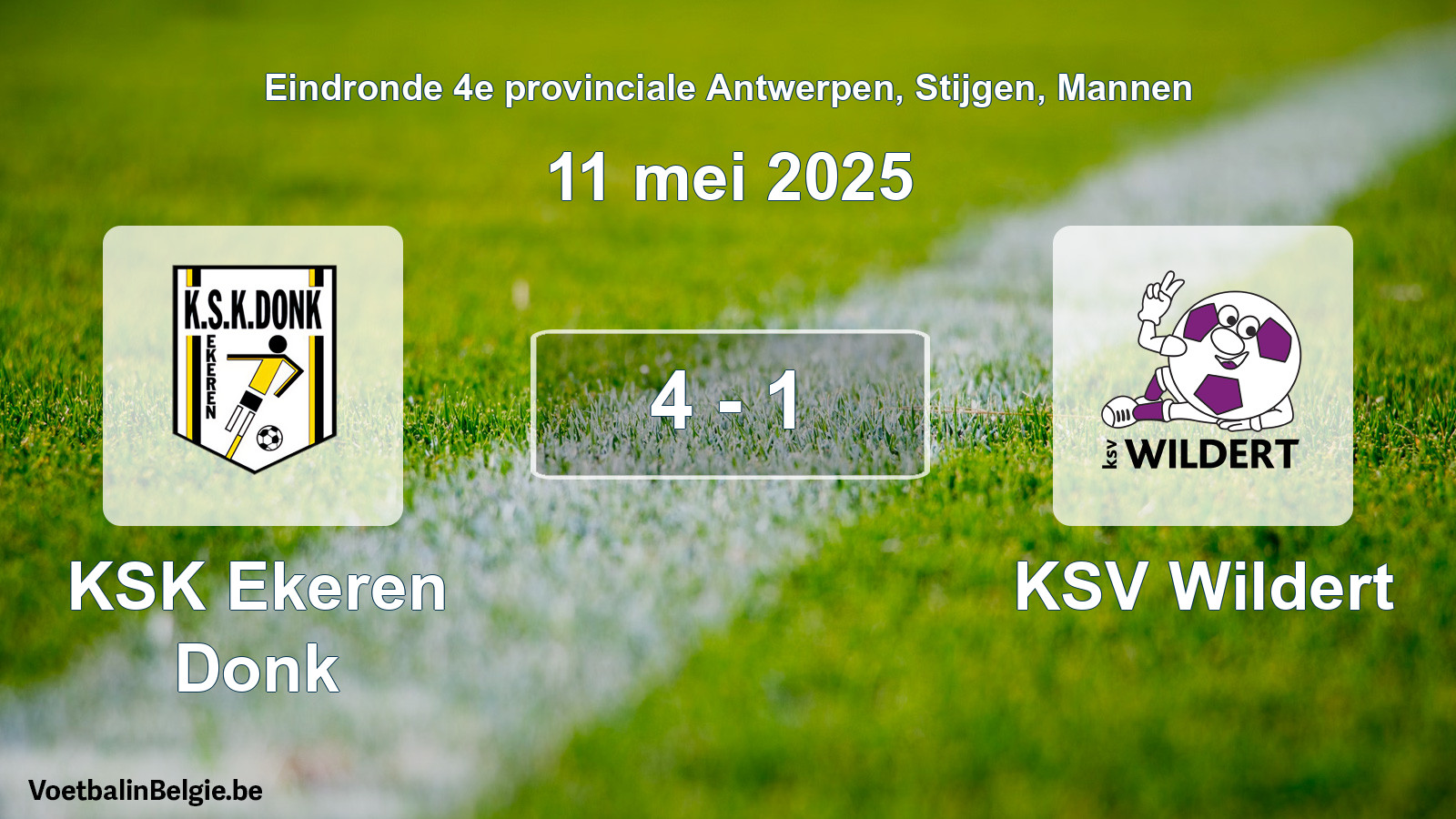 Gespeelde wedstrijd mannenvoetbal: KSK Ekeren Donk - KSV Wildert 4 - 1 (11 mei 2025)